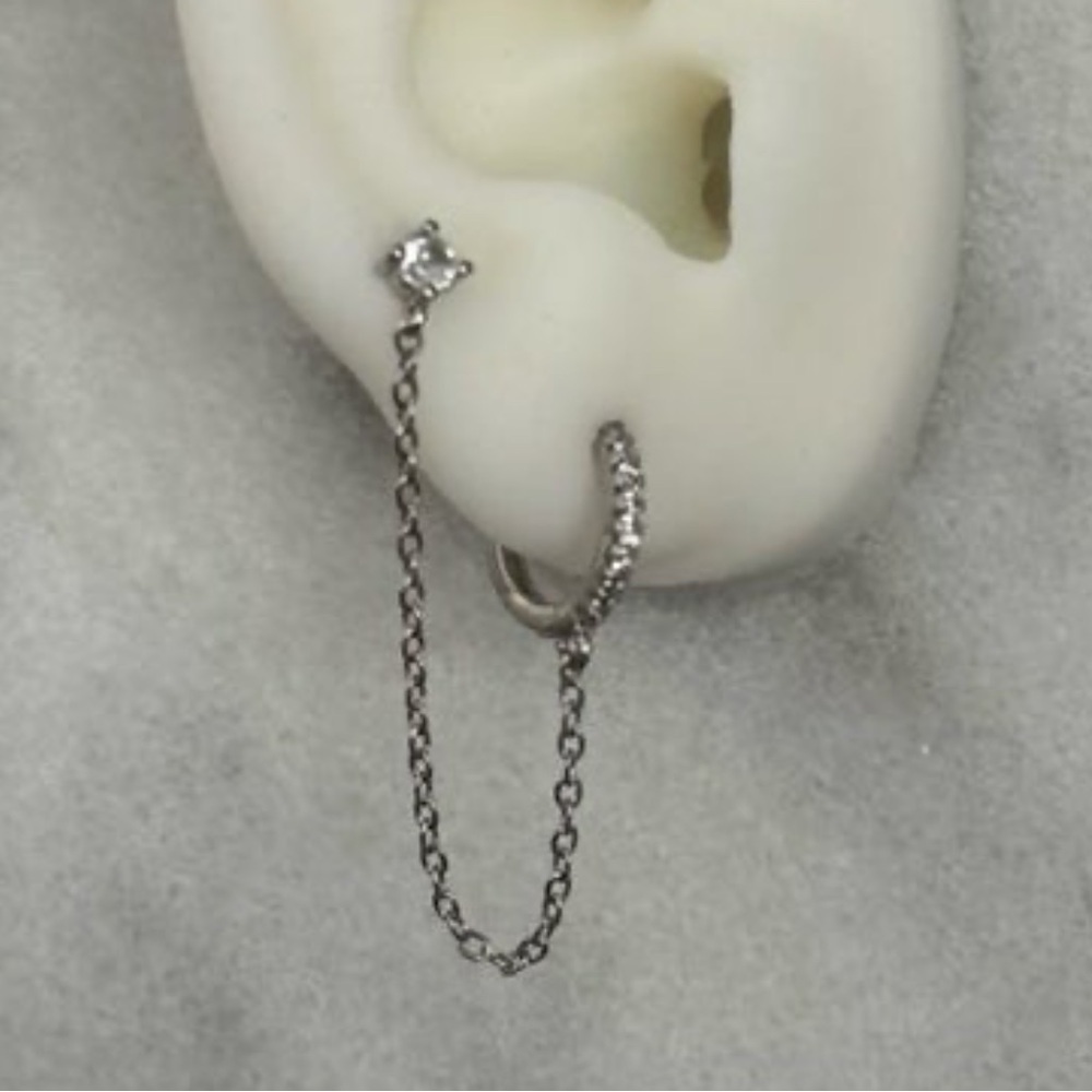 Sterling Silver Crystal Pave Double Hoop Chain Earrings 

Brand New